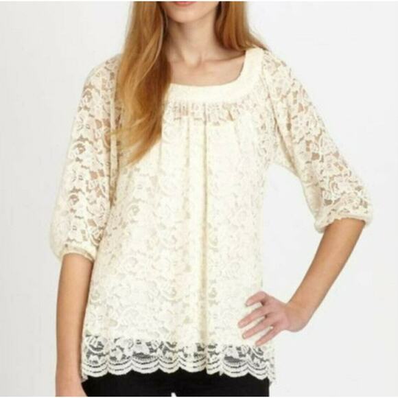 Diane von Furstenberg Lace Blouse Romantic Boho Sheer Lined Cottagecore US 10 - Picture 1 of 14